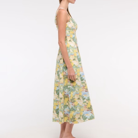 ABERCROMBIE AND FITCH WOMENS MILA STRETCH MIDI DRESS LEMONS LARGE PETITE NEW - Picture 11 of 11